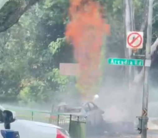 轿车失控撞路边煤气阀 窜出数米“火舌”两送院